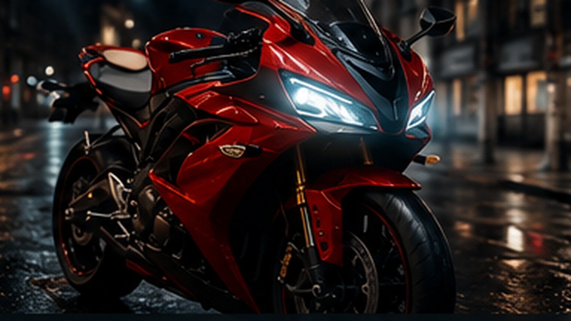 Moto sportive rouge sous la pluie en ville la nuit — symbole de la transition vers le deux-roues motorisé après l'ASSR 2