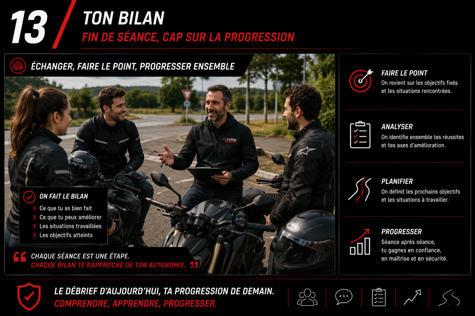 Fin de séance : faire le bilan, analyser, planifier, progresser — Code 2 Roues